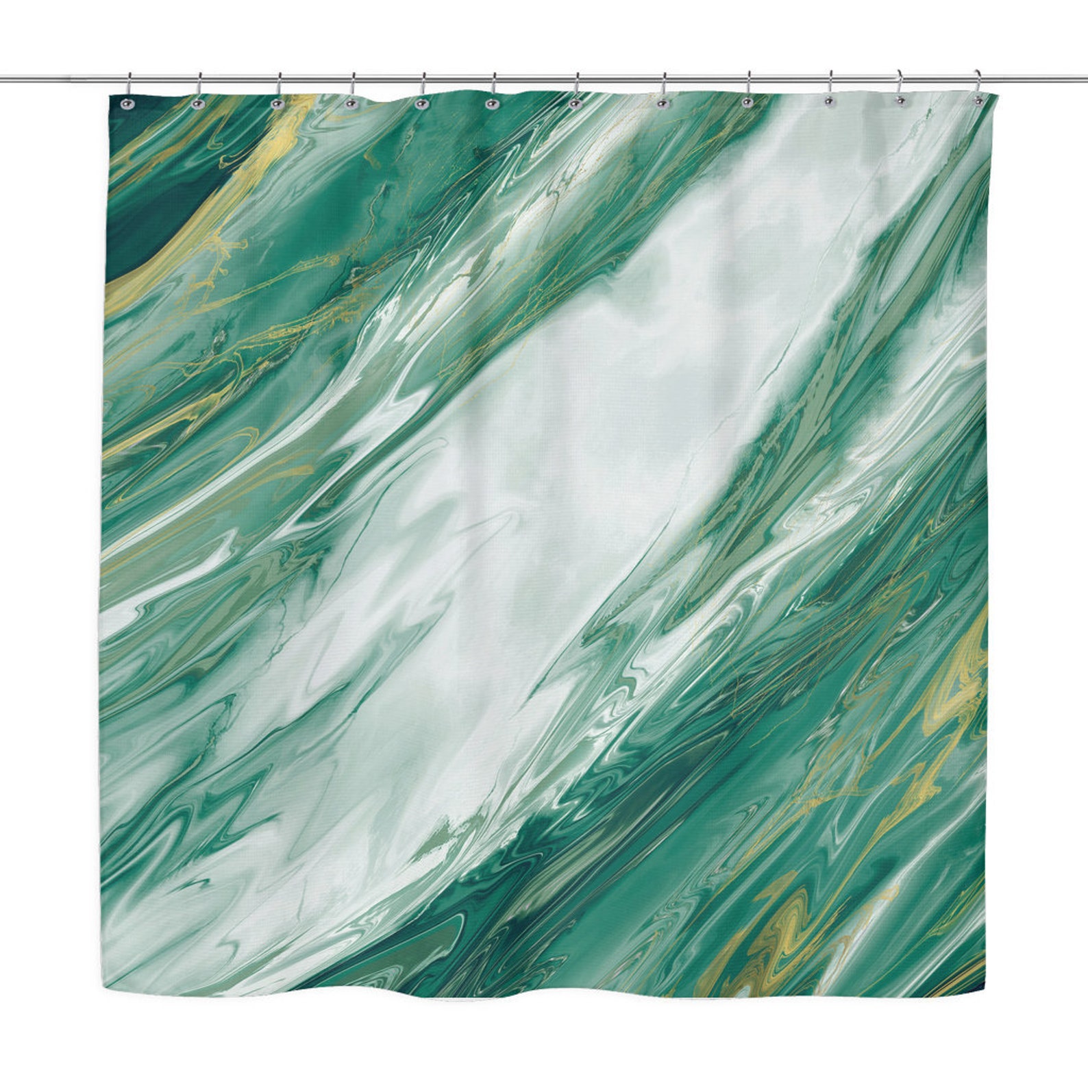 Green Marble Shower Curtain Tranquil Bath Decor Etsy