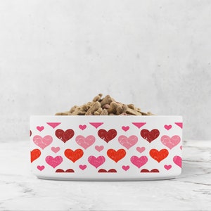 Red and Pink Hearts Pet Dish, Ceramic Dog Bowl, Water Bowl for Cat, Valentine&#39;s Day Pet Gift