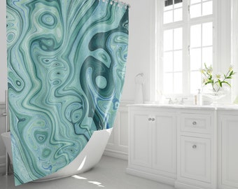 Green Marble Shower Curtain, Green & Mint Bathroom Decor, Marble Agate Shower Curtain