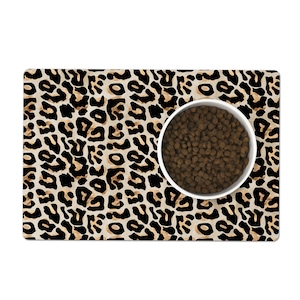 Pet Feeding Mat, Luxe Leopard Print, Dog Bowl Spill Mat, Cat Dish Placemat
