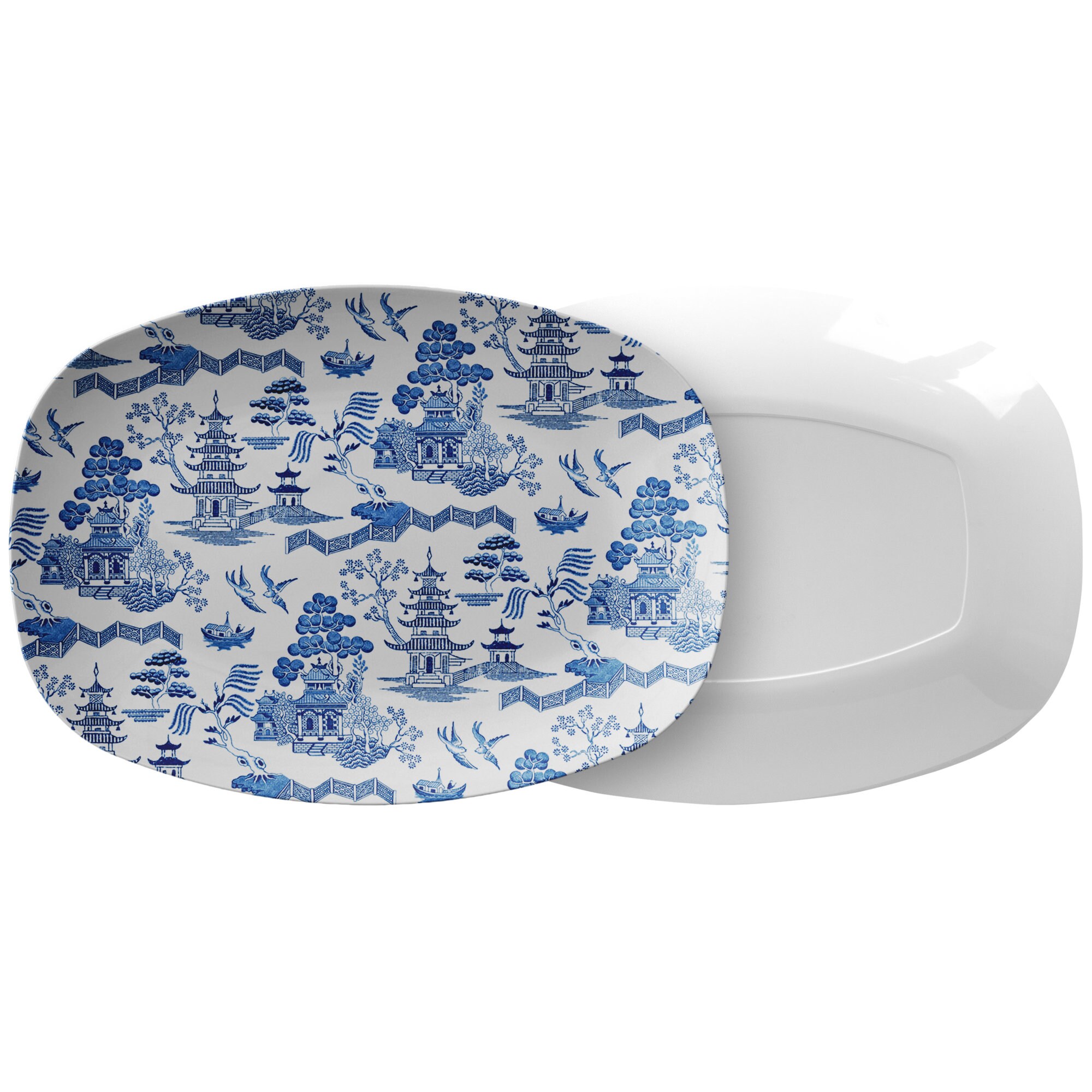 Serving Platter White & Blue Chinoiserie Toile Asian Etsy