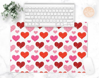 Red and Pink Hearts Desk Mat, 18 x 12, Cute Hearts Countertop Pad, Tabletop Protector, Large Mouse Pad