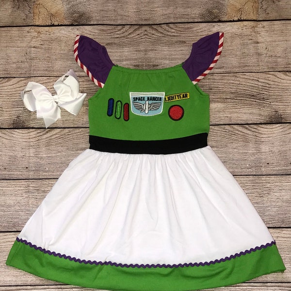 Buzz Lightyear Toy Story Sleeveless Disney Character Inspired Dress Green White Space Ranger Girls Outfit