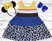 Jessie Inspired Dress Girls Toy Story Sleeveless Character Cosplay Outfit Cowgirl Cowboy Yellow White Blue Outfit Halloween Costume Gift