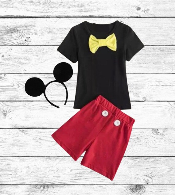 Mickey Inspired Mouse Shorts Set Red Yellow Black Buttons Boy Etsy