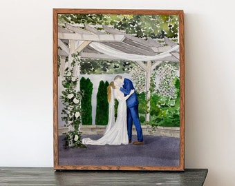 Custom Wedding Venue Watercolor Painting, Personalized Anniversary Gift