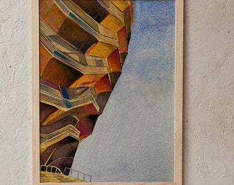 The Vessel, Printable Wall Art, Hudson Yards, Watercolor Urban Sketching of New York City
