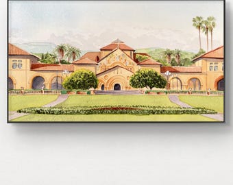 Stanford University Print, Watercolor Illustration, Graduation Gift, Memorial Chapel Painting, California Architecture, College Art