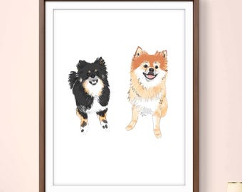 Custom Pomeranian Digital Watercolor Portrait (Digital JPEG)