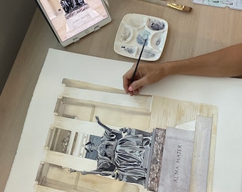 Personalized Print Columbia University Alma Mater, Watercolor Architectural Illustration, New York City Art
