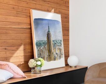 Empire State Building Watercolor Painting: NYC Handmade Art Print