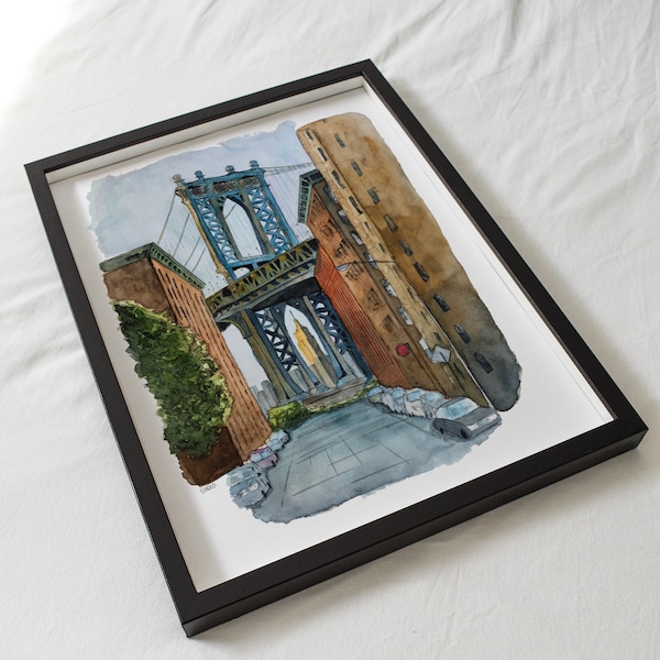 Brooklyn Bridge Watercolor Print: NYC Skyline Art