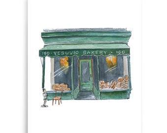 Vesuvio Bakery Watercolor Print: Iconic New York Art