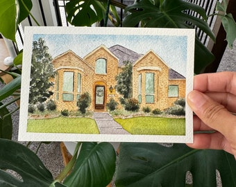 Mini Custom Watercolor House Portrait: Personalized Home Art Gift (5x7in), Painting of a photo, Gift for a friend, Original custom art