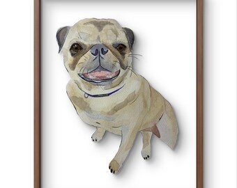 Custom Pug Portrait: Hand-Painted Watercolor Dog Art, Painting from a photo, Dog parent, Personalized puppy