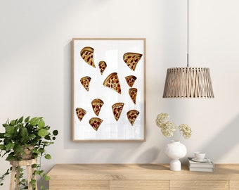 Watercolor Pepperoni Pizza Art Print | Kitchen Decor (8x10 in)