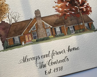 Custom House Watercolor Portrait, Personalized Home Painting