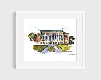 Columbia University Watercolor Painting, Architectural Illustration, Painting from Photo, New York, NYC, Graduation Gift for Him, Wall Decor