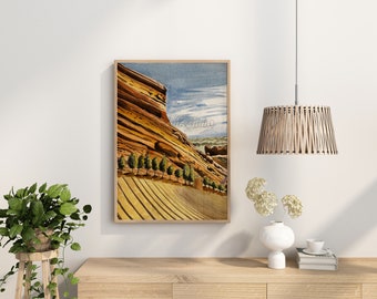 Colorado Red Rocks Amphitheater Watercolor Art Print: Denver Souvenir