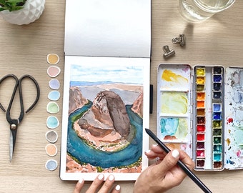 Horseshoe Bend Watercolor Print | Arizona Art Illustration