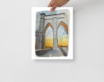 Brooklyn Bridge Watercolor Painting: NYC Home Decor Print