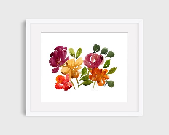 Flores de acuarela, flores coloridas, impresión de arte de acuarela, pintura de flores, regalo de aniversario, flores, arte de la pared, decoración del hogar, regalo de cumpleaños