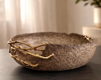 Handmade Papermache Bowl, Rustic Wabi-Sabi, Organic Nature-Inspired Home Decor