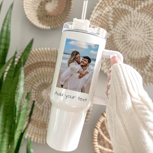 Custom 40oz Tumbler with Photo, Personalized Photo Gift, Custom Photo Tumbler, 40oz Picture Tumbler with Handle, Insulated Cup with Straw