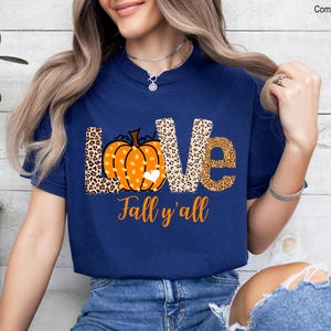 Love Fall Y&#39;All Shirt, Leopard Print Fall Shirt,Peace Love Thanksgiving, Fall Vibes, Halloween Vibes, Pumpkin Leopard Fall Shirt, Fall Tee
