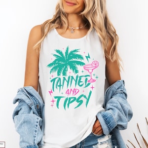 Tanned and Tipsy Shirt, Matching Shirts for Girls Trip, Beach Trip Tank, Girls Weekend Shirts, Day Drinking Beach Vibes, Palm Cocktail Tee
