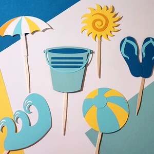Beach cupcake toppers, Summer cupcake toppers, Beach party decor, Beach decorations