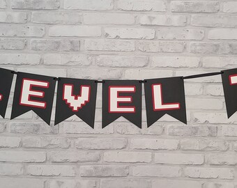 Gaming Party banner, gaming party, gaming birthday, level game banner, video game party