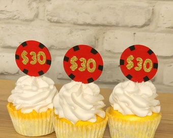 Casino Kuchenaufsätze 27 Stück – Poker-Design Mit Glitzer, Für Cupcakes, Las Vegas Party, Casino-Nacht
