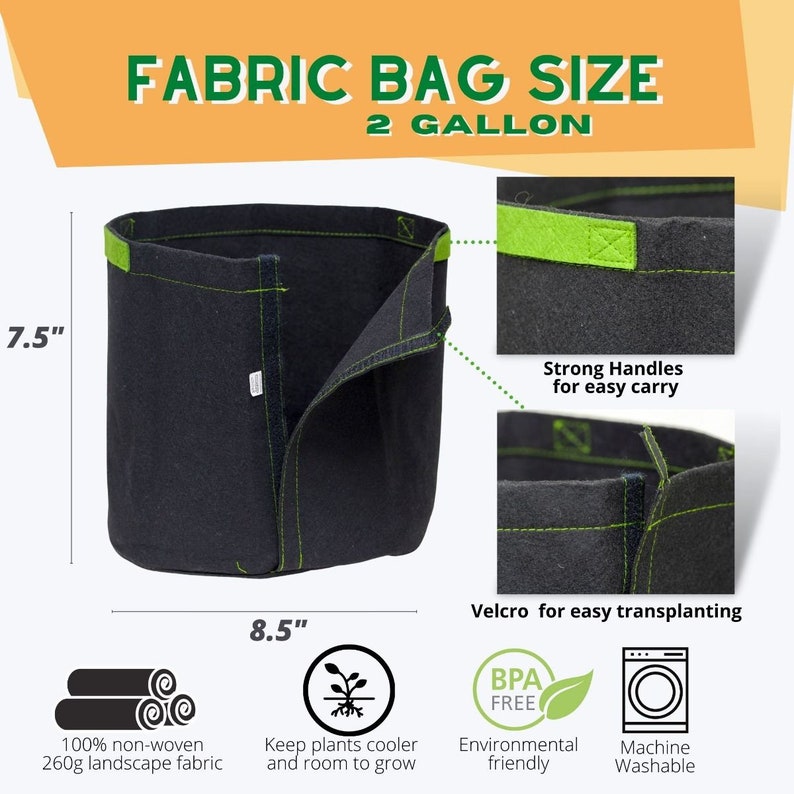 5 Pack 2-gallon Transplanter Fabric Pot Closure & Short Green - Etsy
