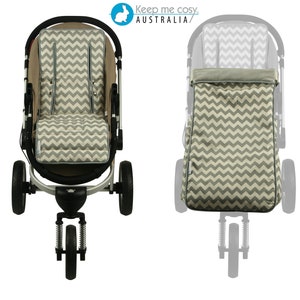 Pram Liner + Footmuff 2 en 1 Set (Tamaño de niño), Ajuste Universal - Chevron Gris