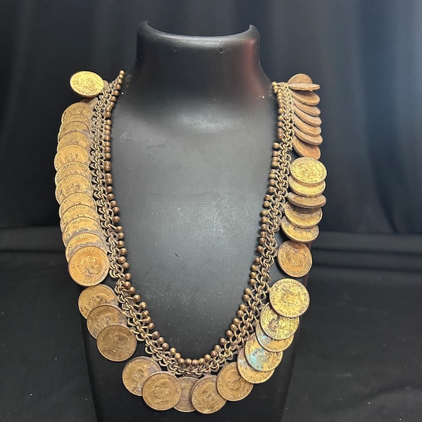 Brass made gold polished Coin mala kasu mala