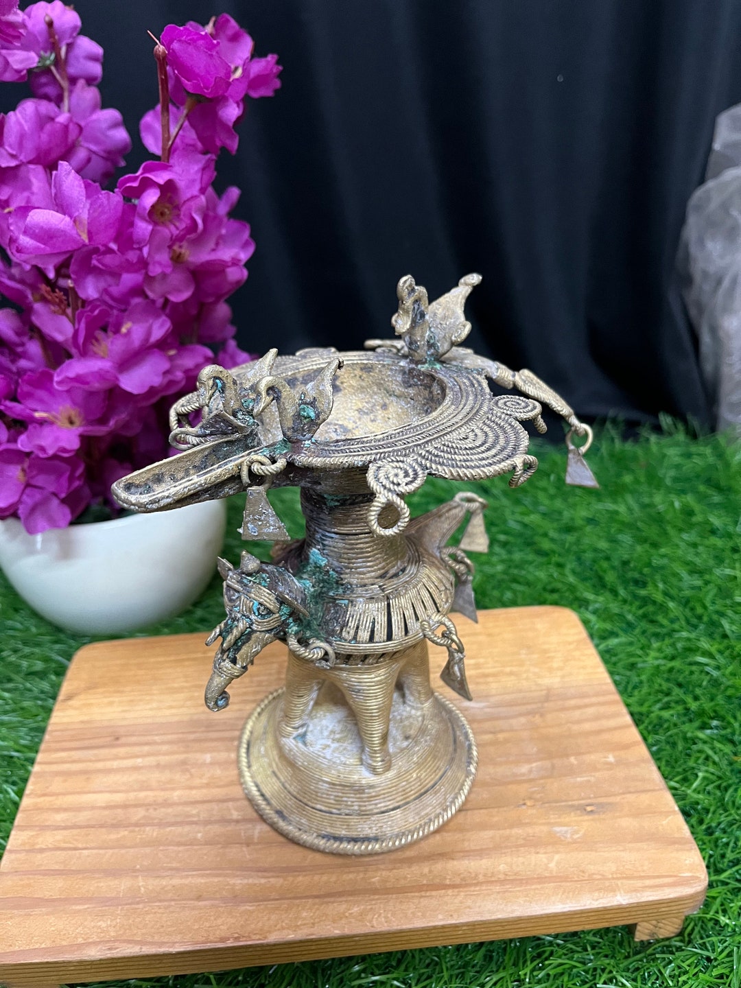 Vintage Dhokra Art Work Elephant Lamp Etsy