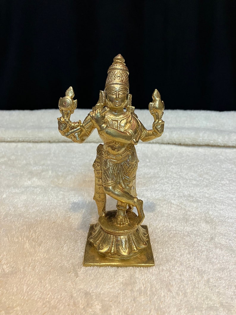 Prasiddh copper idols presents panchaloha idol of chaturbuja krishna / venugopala krishna image 2