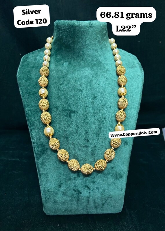Silver made gold polished swaroski pearl and nakas gundu mala chain