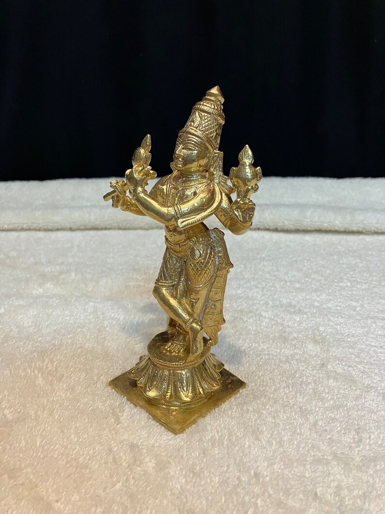 Prasiddh copper idols presents panchaloha idol of chaturbuja krishna / venugopala krishna image 5