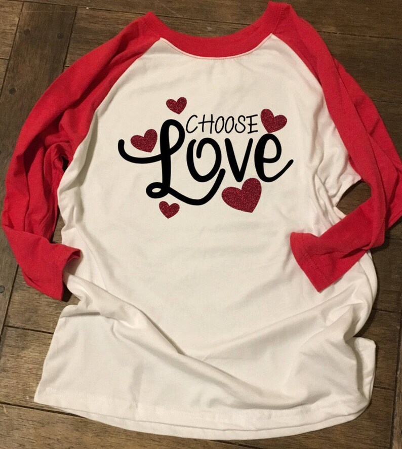 hearts - Valentine Raglan Valentine  Choose Shirt and Love - Just Day Kids - Glitter - Love LOVE Valentine Girls Valentine Shirt Valentines