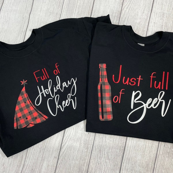 Couple Christmas Shirts - Couples Christmas Pajamas - Matching Christmas Shirts - Buffalo Plaid - Beer Shirt - His and Her