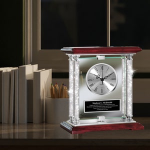Personalize Engrave Clock Diamond Bliss Pillar Spin 360 degree Etch Best Anniversary Birthday Retirement Service Award Company Business Gift