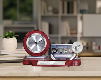 Reloj de escritorio con grabado para regalo de farmacéutico, soporte para tarjetas de visita, graduación de la escuela de farmacia, mortero, maja, premio Rx, reconocimiento de PharmD