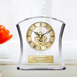 Diamond Cut Arch Crystal Mantel Desk Engraved Clock Gold Personalized Gear Table Employee Retirement Service Award Graduation Gift Wedding