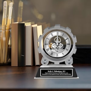 Personalized Executive Engineer Gear Shape Desk Metal Engraved Table Clock Retirement Employee Service Award Recognition Coworker Boss Gift