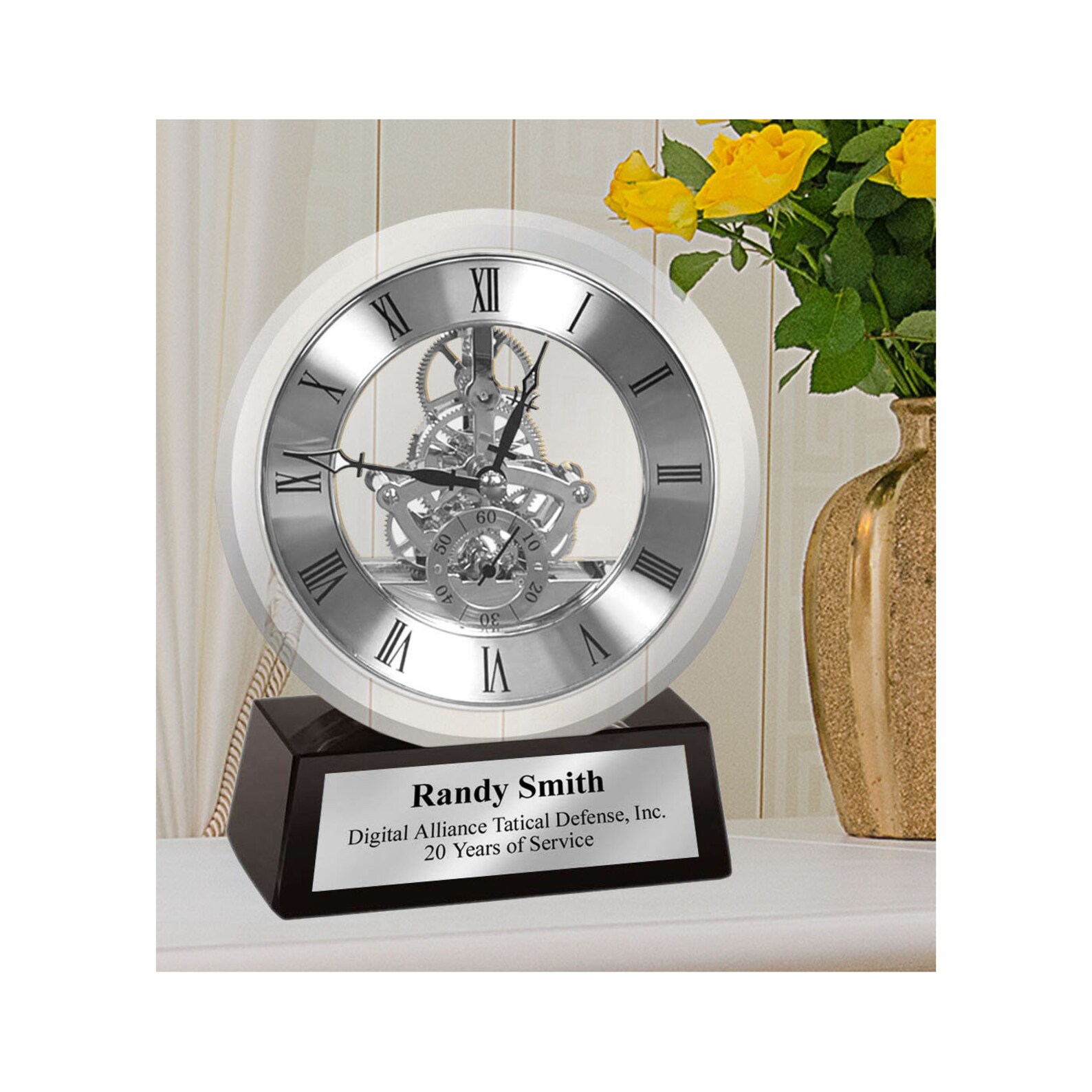 Personalized Crystal Clock with Black Glass Base and Silver Etsy