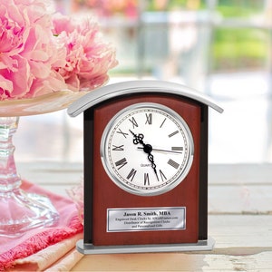 Silver Engrave Personalized Clock Etched Engraving Plate Etched Retirement Service Award Coworker Boss Gift Present Housewarming Tabletop