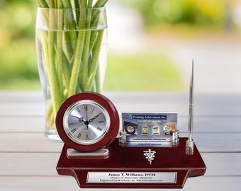 Custom nameplate desk clock promotion veterinarian gift business card holder case pen set name plate display Doctor Veterinary Medicine DVM