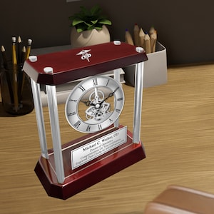 Personalized Silver Column Gear Engraved Clock 3D Doctor of Optometry Logo Graduation School Gift Optometrist Award Graduate Student OD